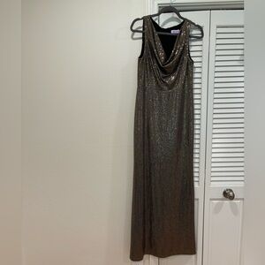 Calvin Klein Gold Cowl Neck Gown